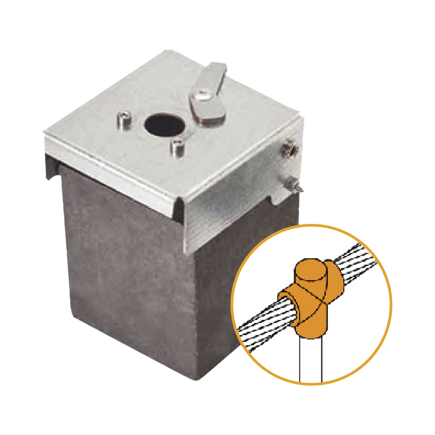 Molde de grafito vertical unión en T vertical de cable 2/0 AWG (pasante) con Pica de ø16 mm (terminal).