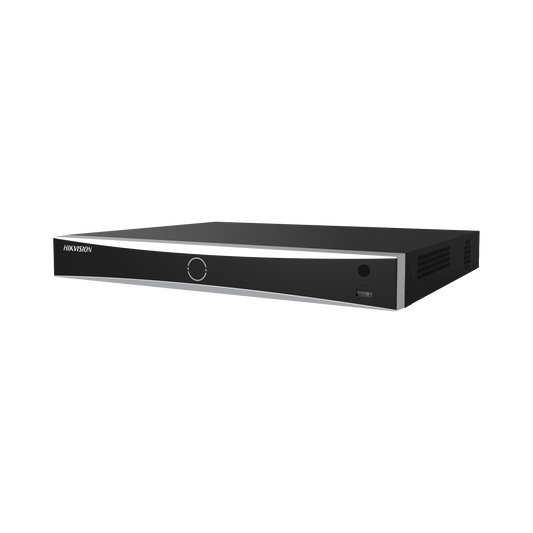 NVR 12 Megapixel (4K) / 32 canales IP / Soporta Cámaras con AcuSense / 1 Canal de Reconocimiento Facial / Hik-Connect / 2 Bahías de Disco Duro / HDMI en 4K / No Soporta Puertos PoE
