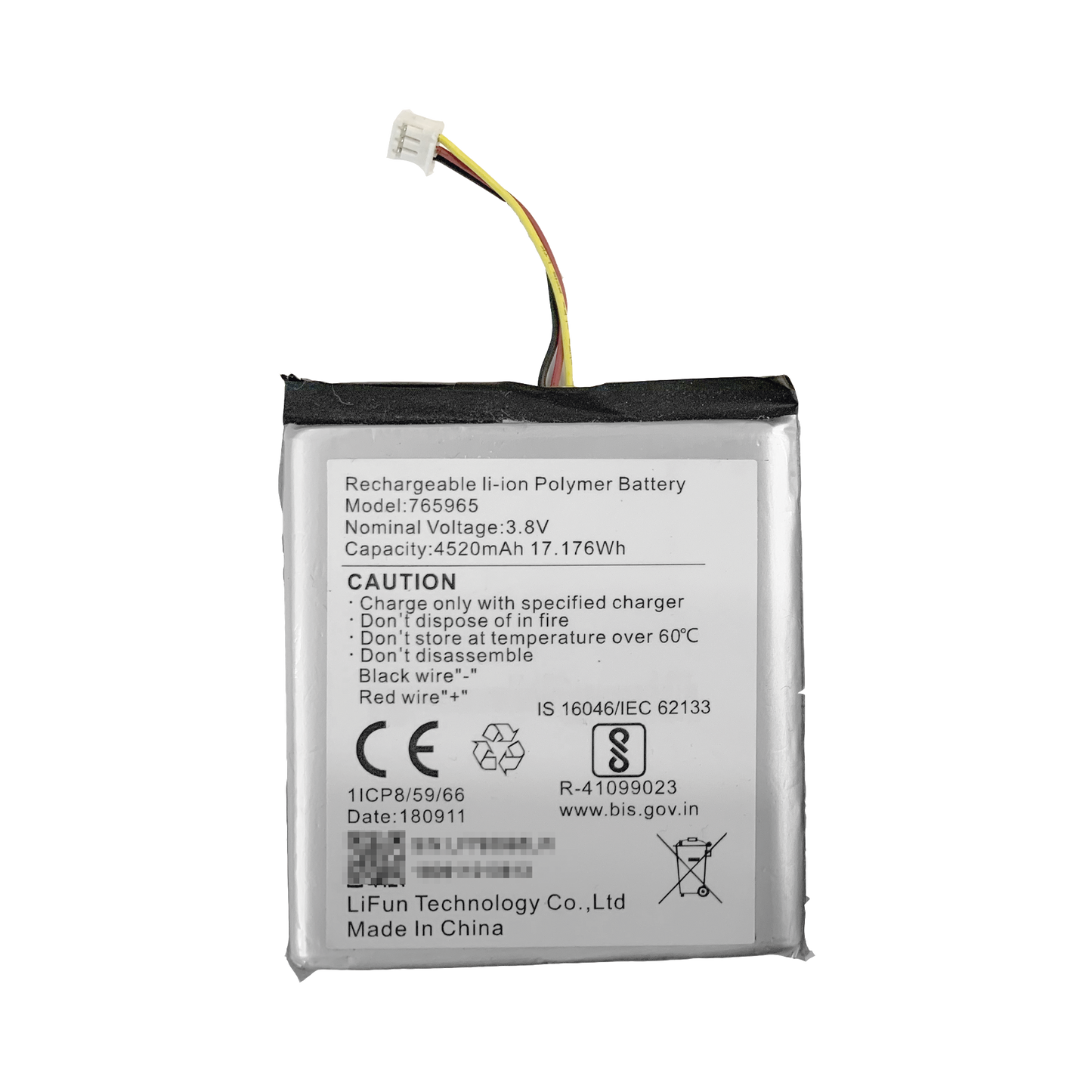 Batería de Respaldo para Panel de Alarma Hikvision / 4520 mAh / Compatible con Paneles AX PRO - AX HUB - Hibrido Versión 1 (DS-PHA64-W4P)