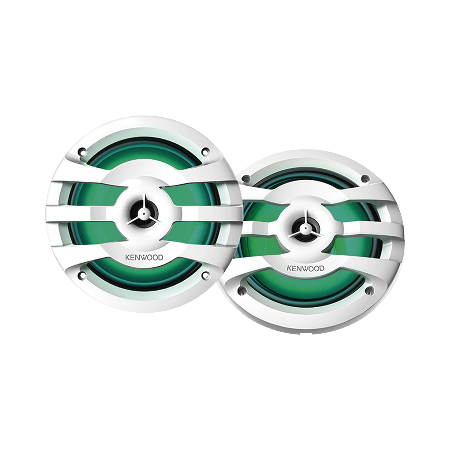 Par de altavoces fabricados en grado marinos en rejilla color blanco de 6.5" con iluminación led, potencia máxima de 260 W