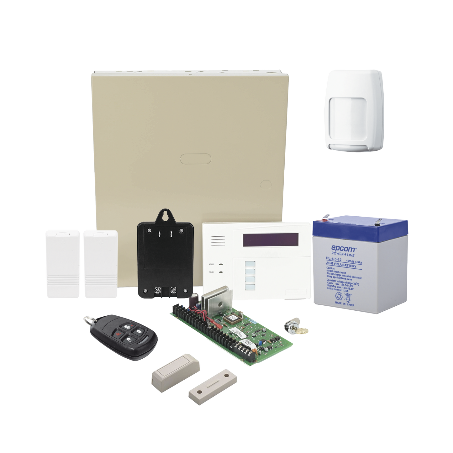 Kit Inalámbrico de panel VISTA48 con Teclado Alfanumérico 6160RF, Receptor para sensores Inalámbricos, Transformador, Batería, 2 Contactos Magnéticos 5816 con imán, 1 Sensor de Movimiento 5800PIR y un Control Remo