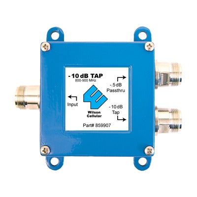 Separador TAP -10 dB con rango de frecuencia de 700 a 2500 MHz. Ideal para separar la antenas a diferentes longitudes de cable coaxial. 50 Ohm con conectores N Hembra.