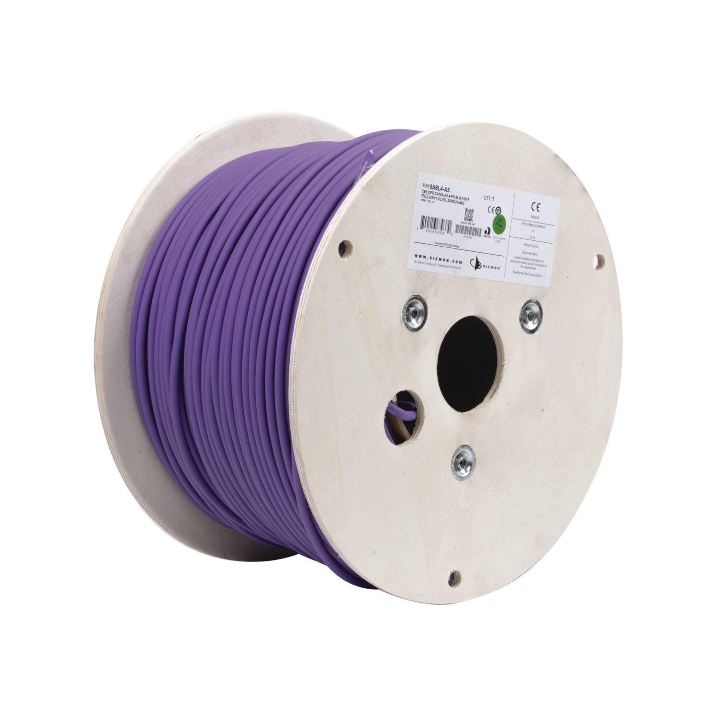 Bobina De Cable Blindado F/Utp De 4 Pares, Z-Max, Cat6A, Soporte De Aplicaciones 10Gbase-T, Ls0H (Libre De Gases Toxicos), Color Violeta, 305M