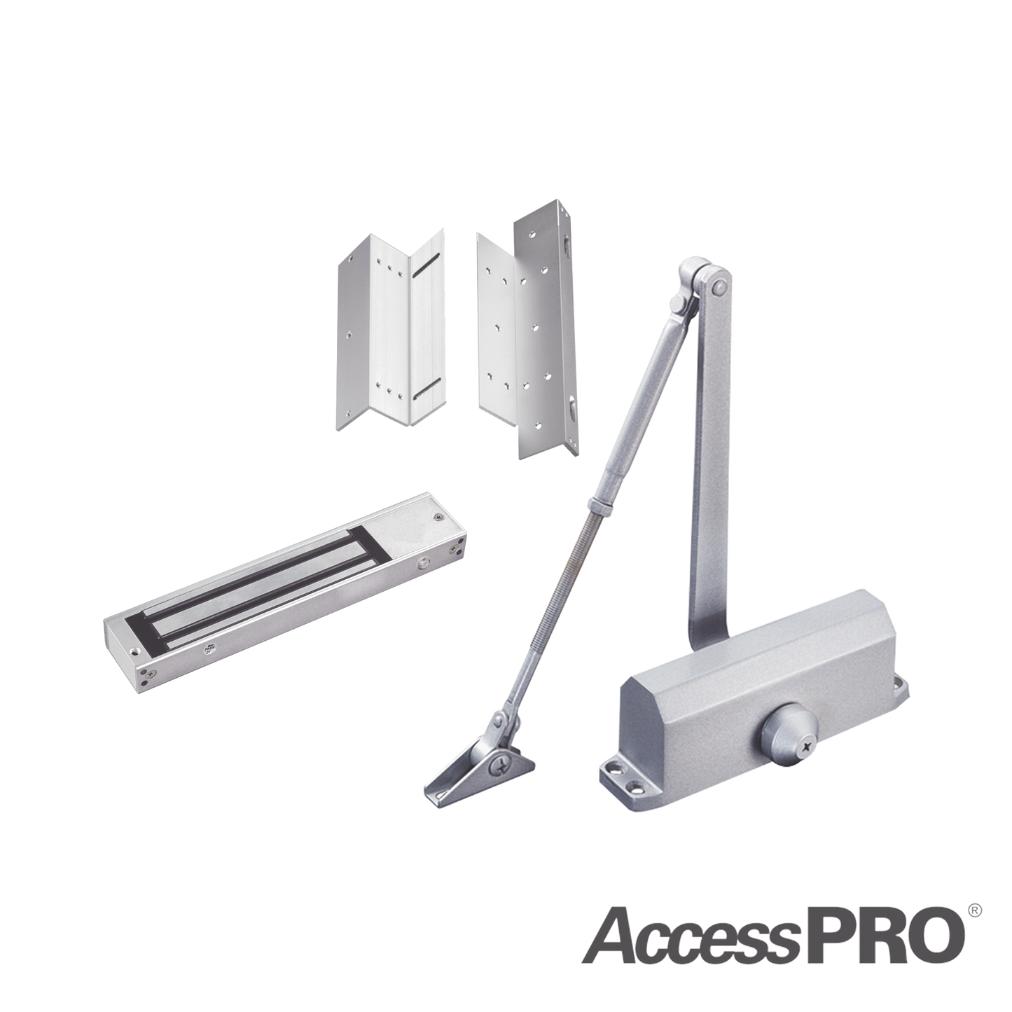 Kit Para Control De Acceso Incluye Chapa Magnética De 600Lbs / Montajes L Y Z / Cierra Puerta Para 45-65Kg.