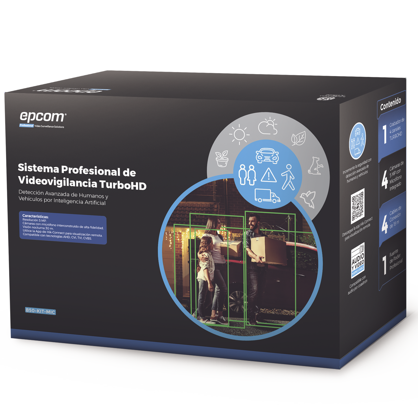 Kit Turbohd 5Mp / Dvr 4 Canales / 4 Cámaras 5Mp Con Microfono / 4 Cables 18 Mts / Fuente De Poder Profesional