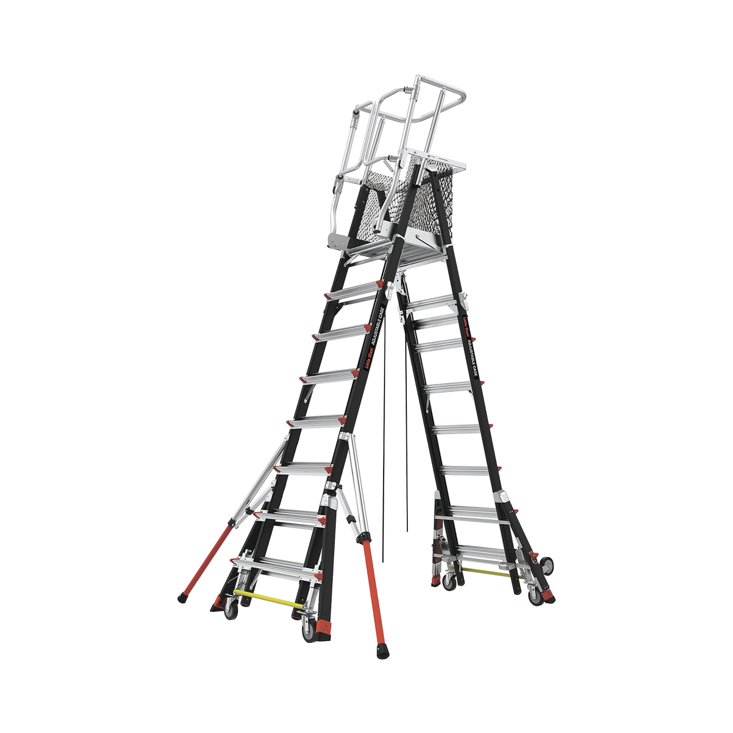 Escalera De Fibra De Vidrio Con Jaula De 8'-14'. Con Ajuste En Ruedas (Ratchet™ Leveler) (Sku:18515-817).