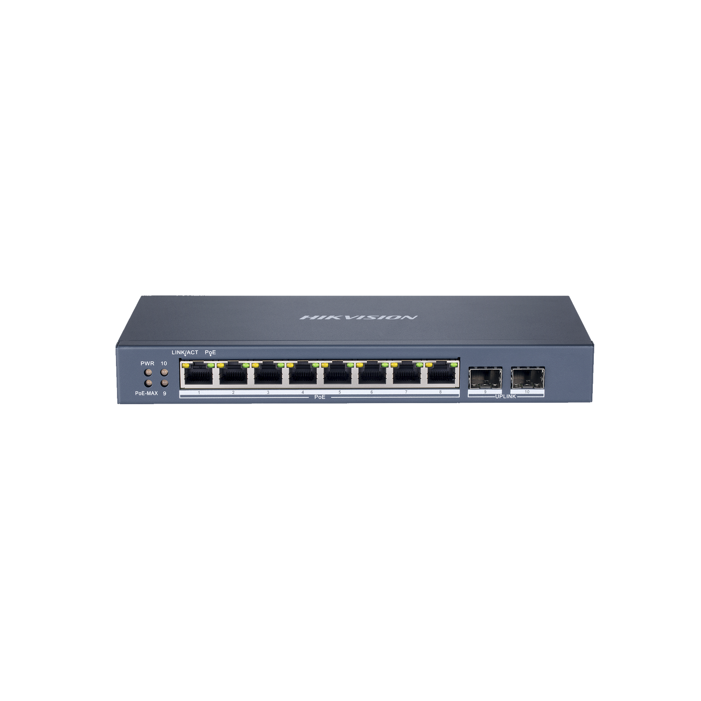 Switch Administrable De 8 Puertos Poe+ (Hasta 250 M), 10/100/1000 Mbps, 2 Puertos Sfp, 110 Watts, Configuración Remota Desde Hik-Proconnect