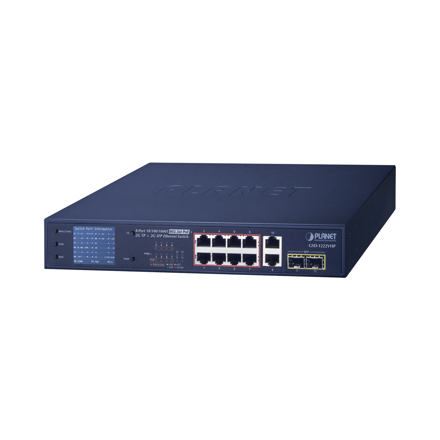 Switch No Administrable 8 Puertos Gigabit Con Modo Extend Poe A 250 Mts, 2 Puertos Uplink 10/100/1000 Mbps, 2 Puertos Sfp