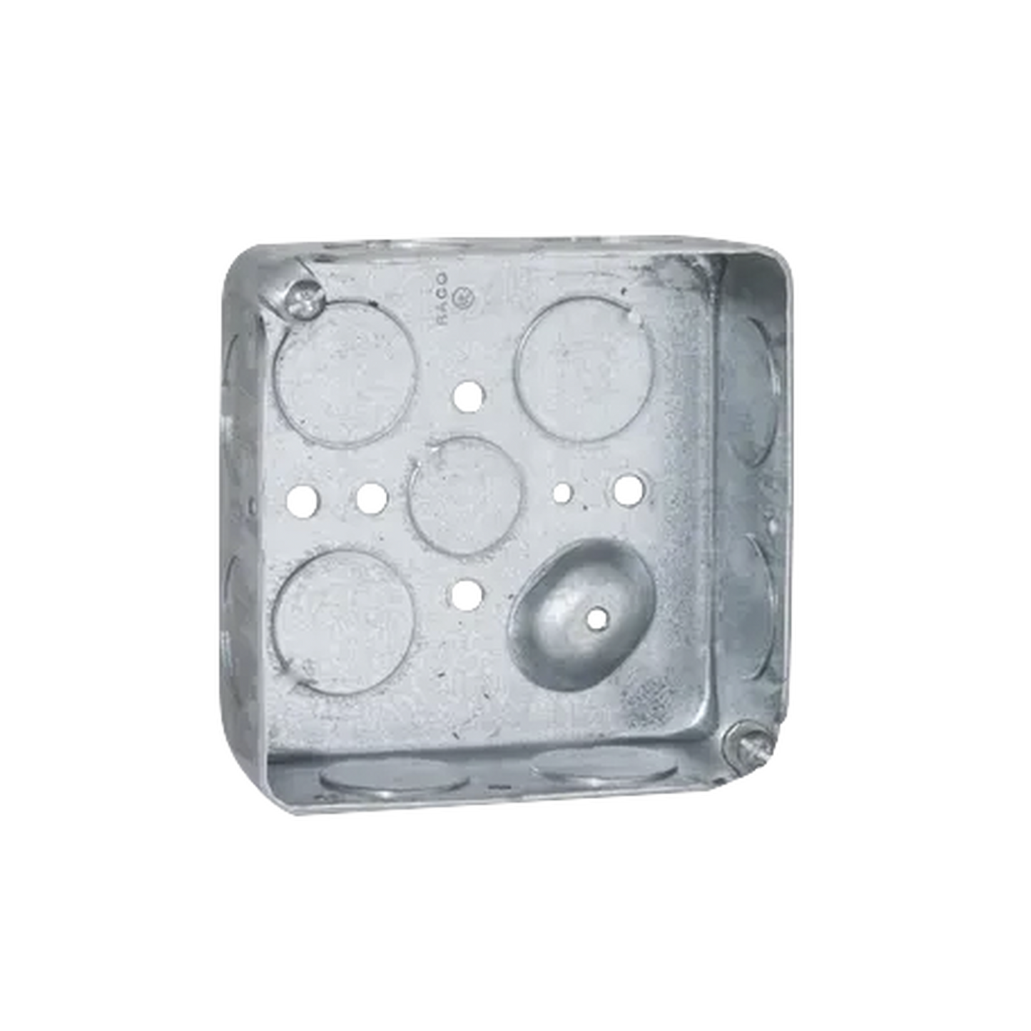 Caja Cuadrada Galvanizada De 4 X 4", Profundidad De 1- 1/2". Cuenta Con 11 Entradas De 3/4" Y 1 De 1/2".