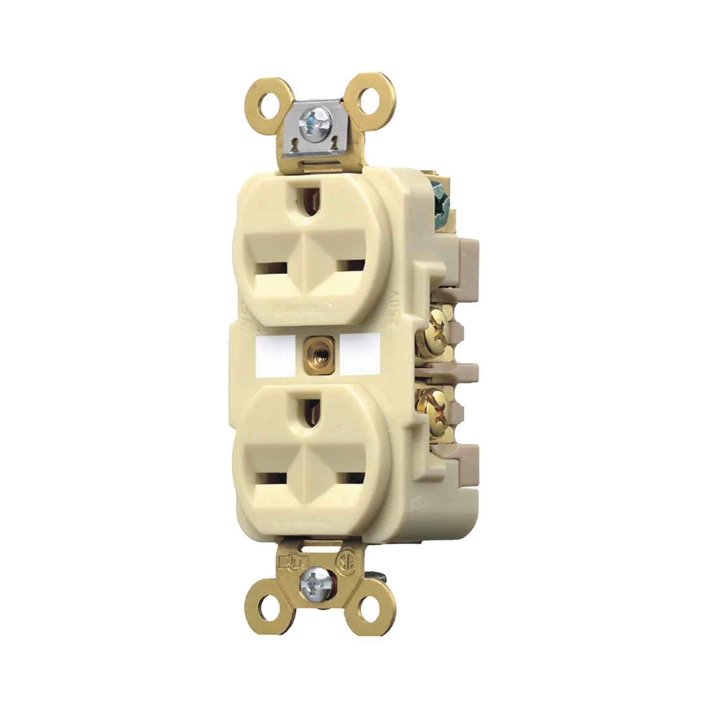 Contacto Dúplex 15 A, 250 V, 2 Polos, 3 Hilos, Color Marfil (Nema 6-15R).