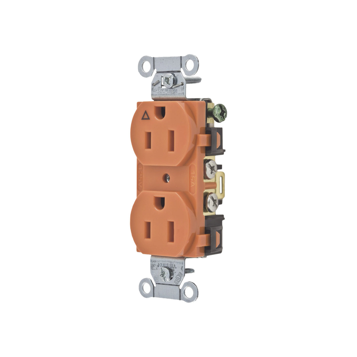 Contacto Dúplex 15A, 125V, 2 Polos, 3 Hilos, Color Naranja (Nema 5-15R).