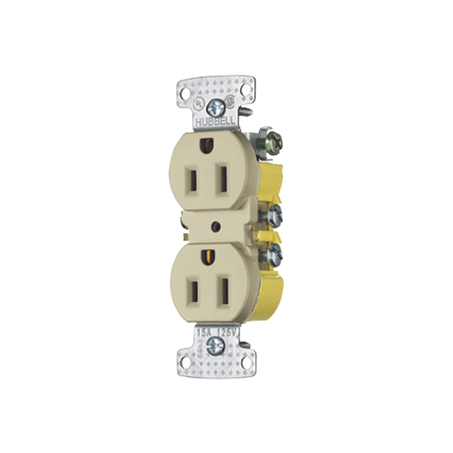 Contacto Duplex, 15A 125V, 5-15R, Conexión A Tierra De 2 Polos Y 3 Cables, Color Marfil.