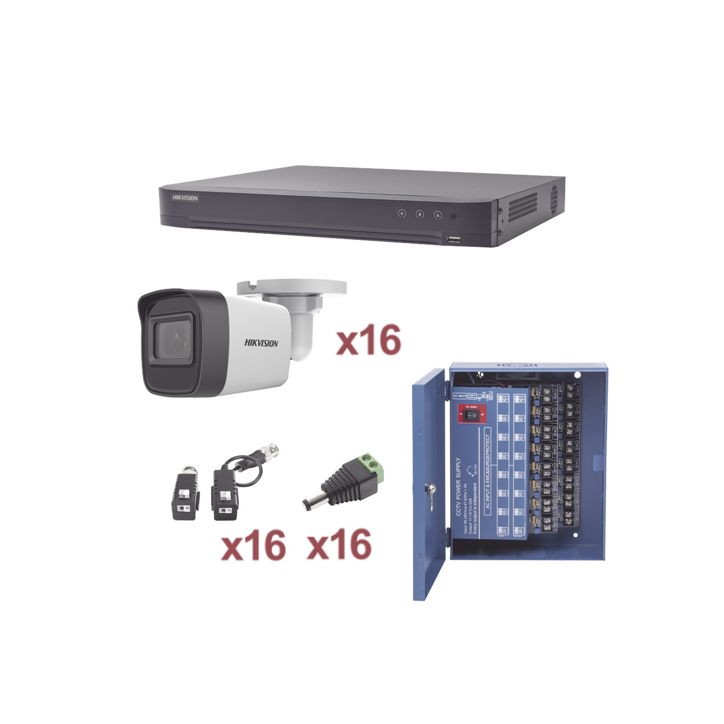 Kit Turbohd 1080P / Dvr 16 Canales / 16 Cámaras Bala (Exterior 2.8 Mm) / Transceptores / Conectores / Fuente De Poder Profesional
