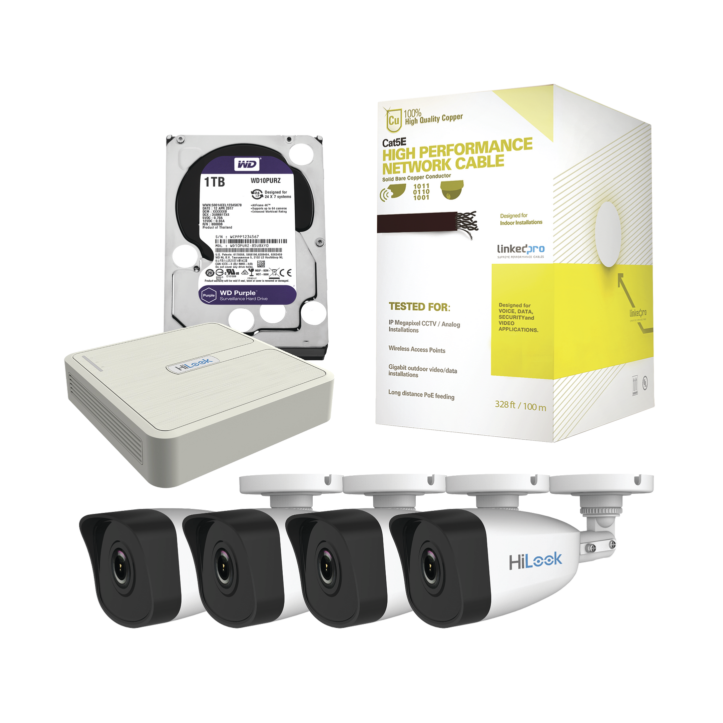 Kit Ip 1080P / Nvr De 4 Canales / 4 Cámaras Ip / Bobina De Cable De 100 Mts / Disco Duro 1 Tb