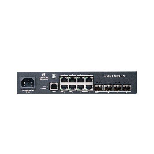 Switch cnMatrix WISP TX1012-AC-P de 8 puertos PoE y 4 SFP+, 200 W,  Capa 2,  gestión gratuita desde la nube
