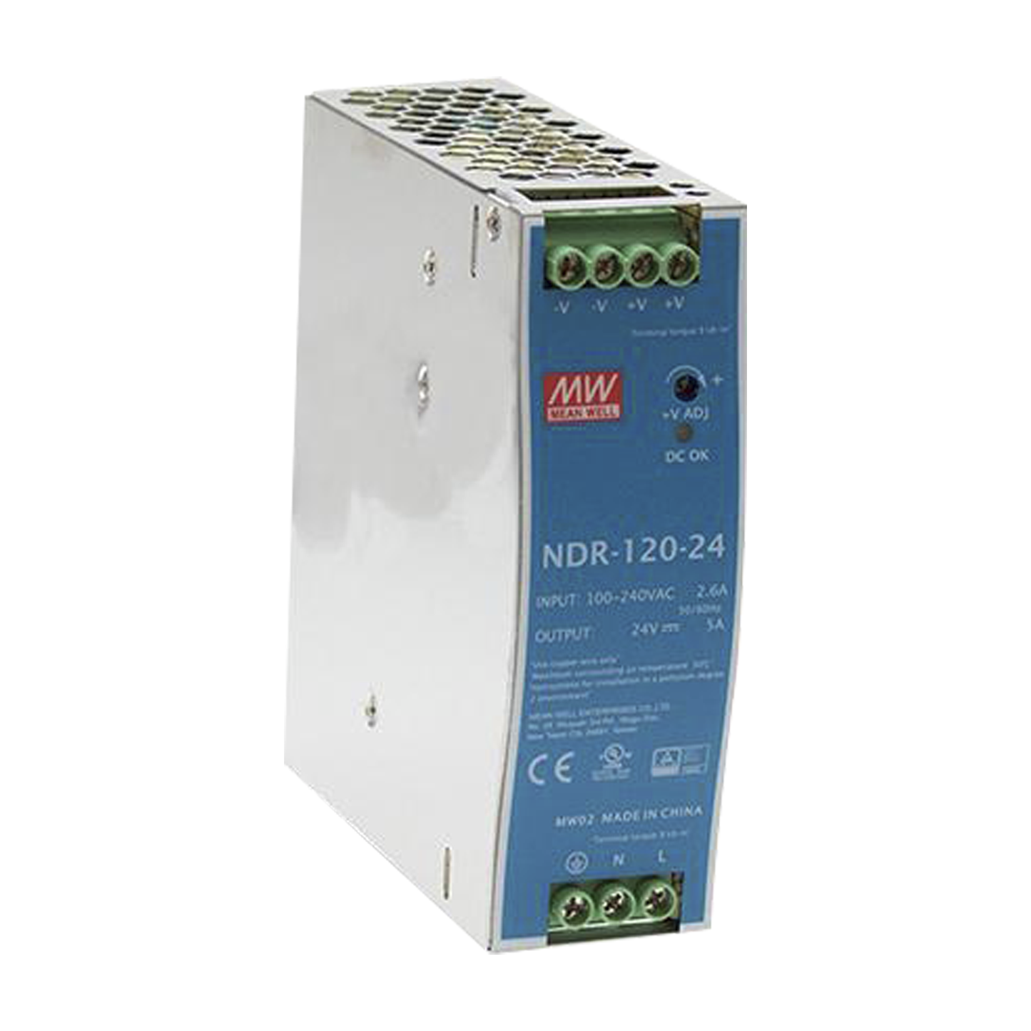 Fuente De Poder Industrial De 120 W, Salida 24 Vcd, Entrada 90~264 Vca, Para Montaje En Riel Din,