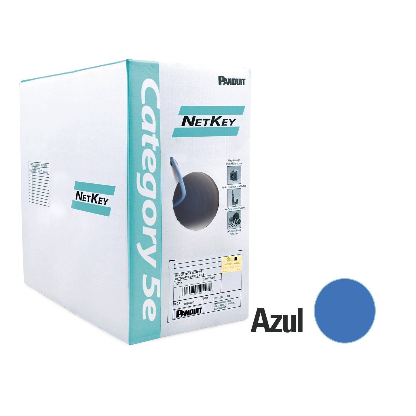 Bobina De Cable Utp 305 M. De Cobre, Netkey, Azul, Categoría 5E (24 Awg), Pvc (Cm), De 4 Pares