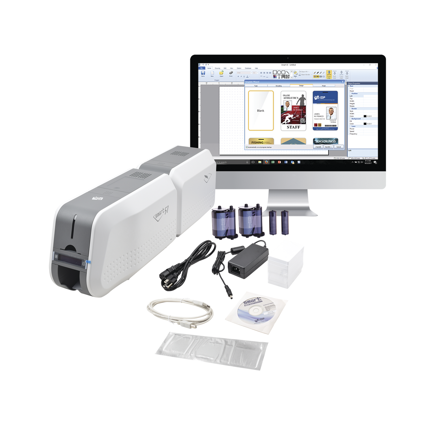 Kit Impresora Smart51L / Con Laminador /Doble Lado/3 Años Garantia / Incluye 2 X Ribboncolor / 100 Tarjetas Pvc/ 1 Cinta De Limpieza/ Software