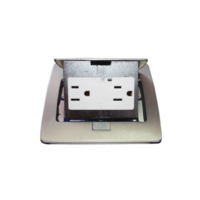 Mini Caja De Piso Rectangular En Acero Inoxidable Con 2 Contactos Eléctricos (11000-21201)