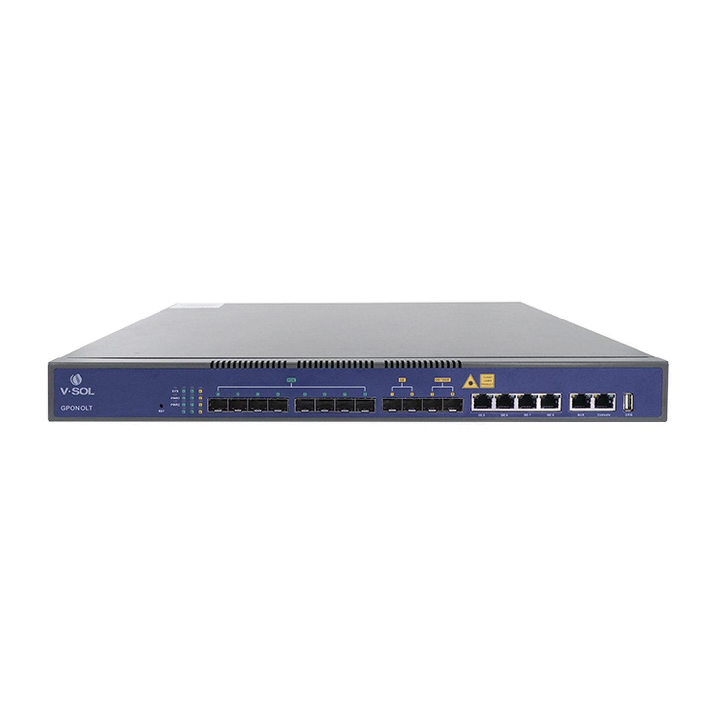 OLT de 8 puertos GPON con 8 puertos Uplink (4 puertos Gigabit Ethernet + 2 puertos SFP + 2 puertos SFP+), hasta 1024 ONUs