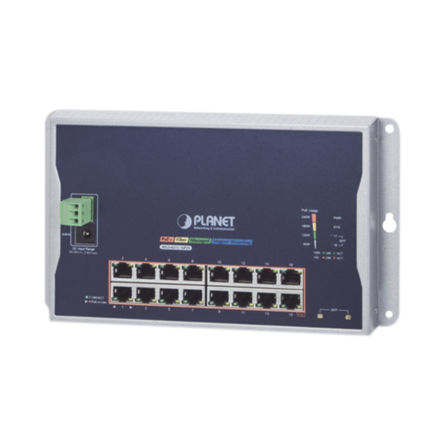 Switch Industrial Administrable Capa 2 De Pared,16 Puertos Poe 802.3At Gigabit Y 2 Puertos Sfp