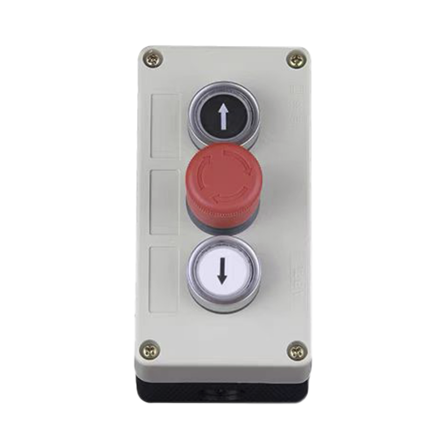 Botonera Triple con Boton de Stop Tipo Enclavado / Para Barreras Vehiculares, Operadores Corredizos y Abatibles.