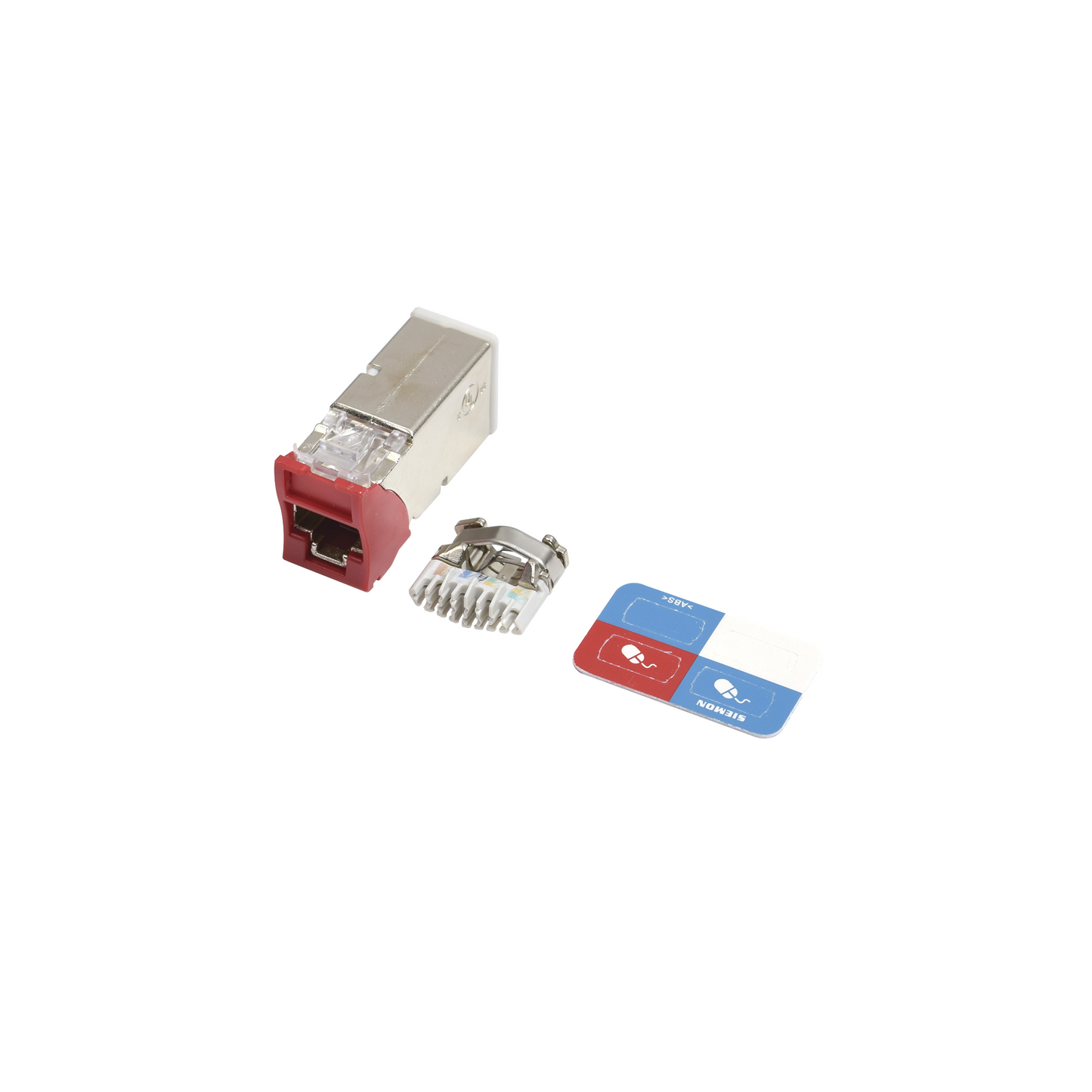 Jack Z-Max Cat6A, Blindado, Montaje Híbrido En Placa De Pared (Plano Y Angulado), Color Rojo