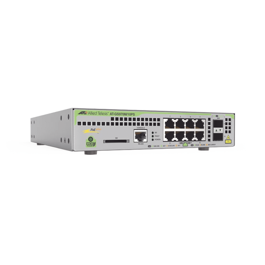 Switch Poe+ Administrable Centrecom Gs970M, Capa 3 De 8 Puertos 10/100/1000 Mbps + 2 Sfp Gigabit, 124 W