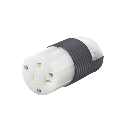 Conector Entrada Recta/ 20 A 125V/ 2 Polos 3 Hilos/ Nema 5-20 R/ Grado Industrial- Comercial / Color Negro-Blanco.