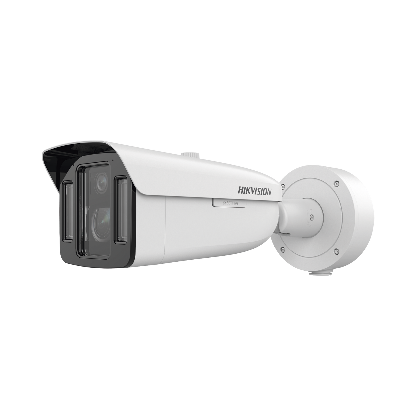 Bala IP Dual 4 Megapixel (2 Lentes) / Lente Fijo (4 mm / ColorVu) y Lente Mot. (5 a 20 mm / DarkFighter X) / Luz Dual (IR y Luz Blanca) / IP67 / IK10 / Reconocimiento Facial / ACUSENSE / WDR 140 dB / DeepinView / Búsqueda por Atributos