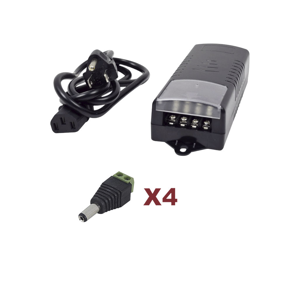 Kit con fuente EPCOM con salida de 12 Vcc a 5 Amper con 4 salidas