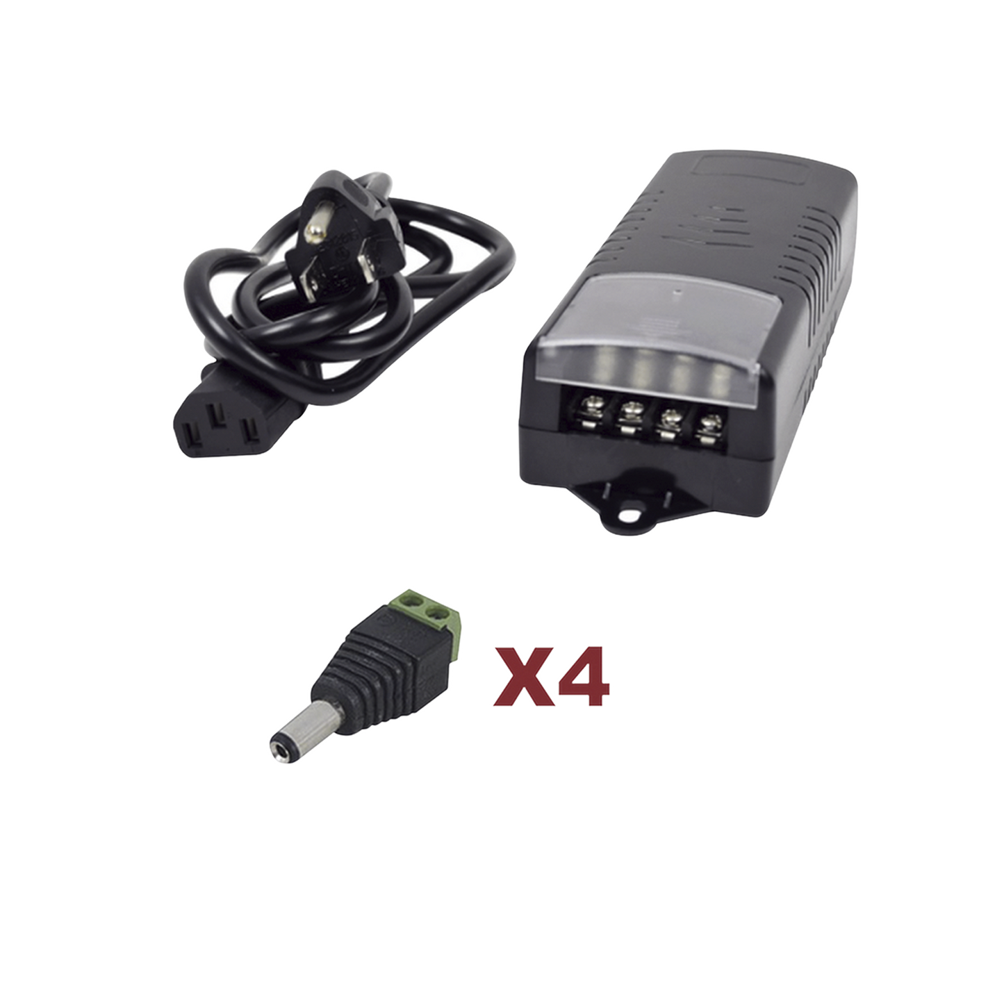 Kit con fuente EPCOM con salida de 12 Vcc a 5 Amper con 4 salidas