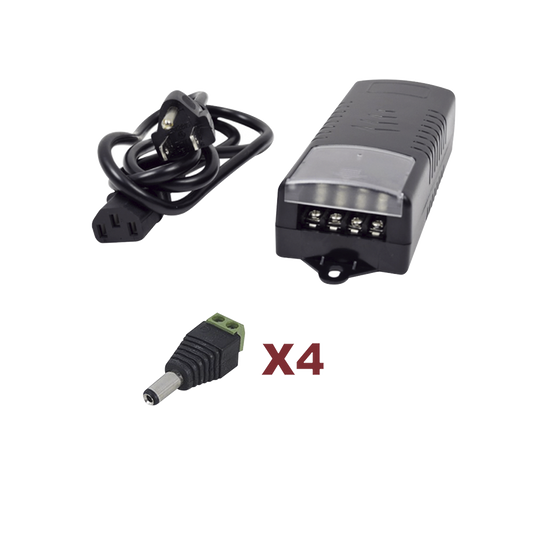 Kit con fuente EPCOM con salida de 12 Vcc a 5 Amper con 4 salidas