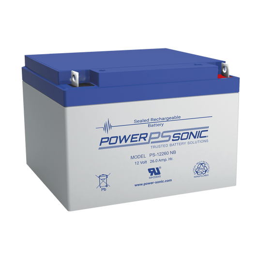 Batería Ácido de Plomo, Sellada, Recargable, 12V, 26AH, 5 Años Vida Útil, Terminales tipo NB2, Reconocida UL