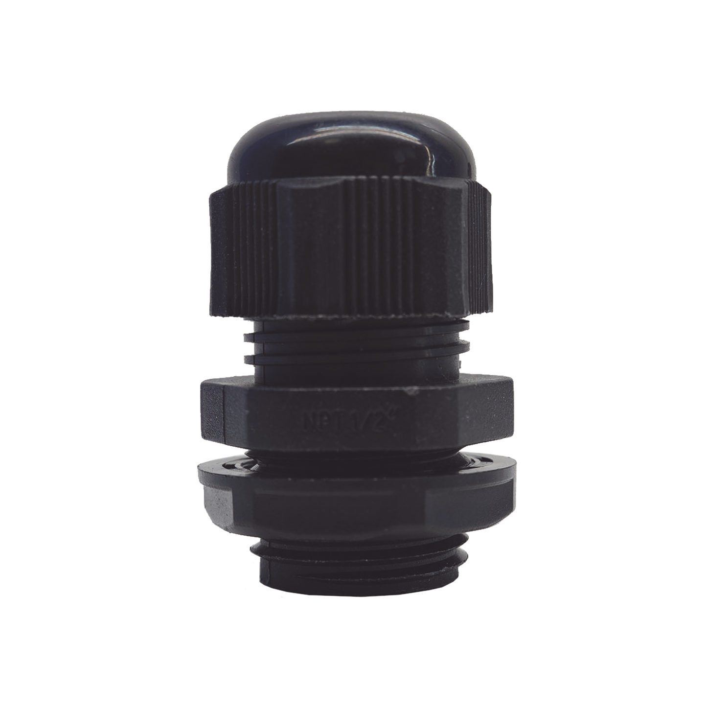 Conector Plástico Negro Tipo Glándula para Rosca NPT 1/2"