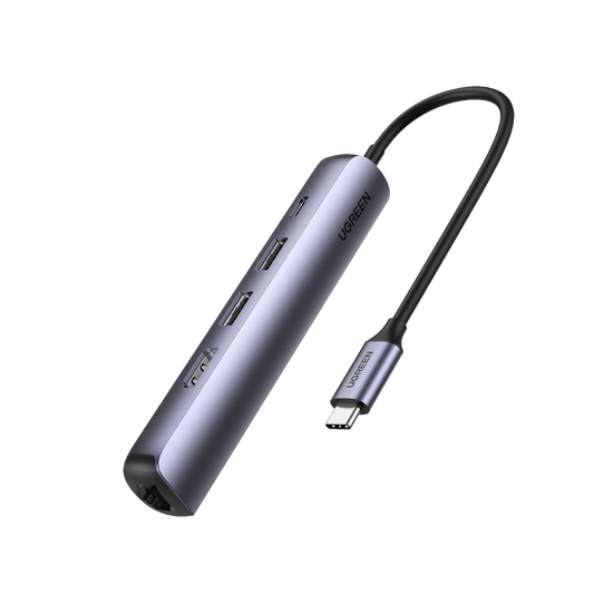 Hub Usb-C Ultradelgado 5 En 1 2Xusb3.0+Hdmi+Rj45+Pd