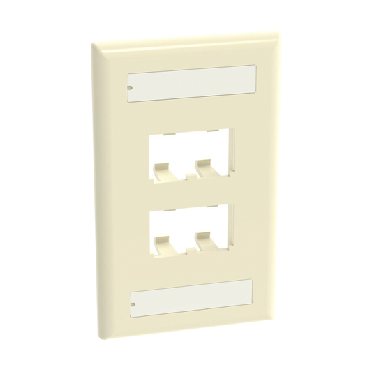 Placa De Pared Vertical Clásica, Salida Para 4 Puertos Mini-Com, Con Espacios Para Etiquetas, Color Marfil