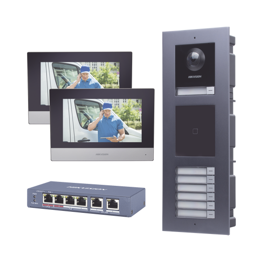 Kit De Videoportero Ip Para 7 Departamentos Con Llamada A App De Smartphone Y Lector De Tarjetas Em / 2Da Generación (Modular) / Montaje Para Empotrar Incluido