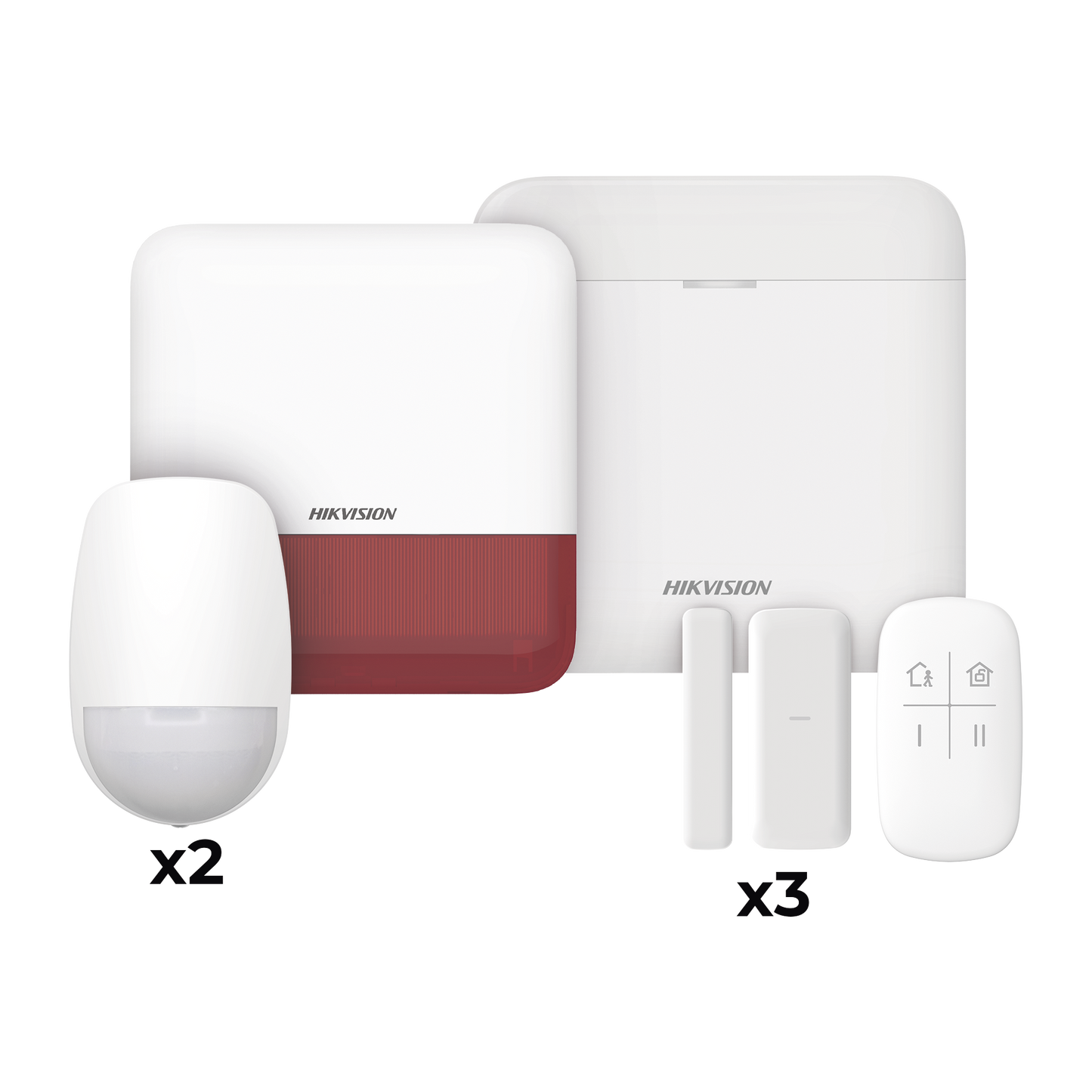 (AX PRO) KIT de Alarma AX PRO con GSM (3G/4G) / Incluye: 1 Hub / 2 Sensores PIR / 3 Contactos Magnéticos mini / 1 Control Remoto / 1 Sirena estrobo Roja Inalambrica Exterior  / WiFi / Compatible con Hik-Connect P2P