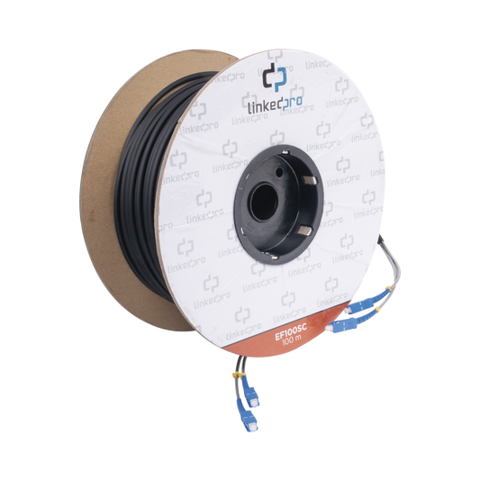 Carrete De Fibra Óptica Monomodo Con Conectores Sc-Sc Duplex, Reforzada Con Kevlar, De 100 Metros