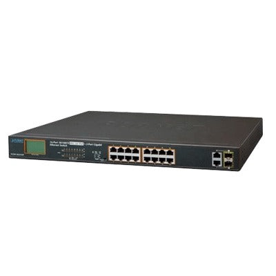 Switch No Administrable Poe+ Extended, Aislamiento Vlan De 16 Puertos + 2 Combo Tp/Sfp Gigabit Y Pantalla