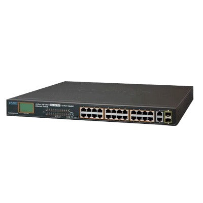 Switch No Administrable De 24 Puertos Poe 10/100Tx 802.3Af/At, 2 Combo Tp/Sfp Gigabit Y Pantalla Lcd Para Monitoreo Y Configuración Básica De Poe, Hasta 300 Watts