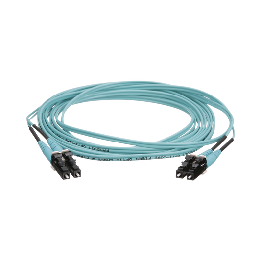 Jumper De Fibra Óptica Multimodo 50/125 Om4, Lc-Lc Duplex, Ofnr (Riser), Color Aqua, 5 Metros