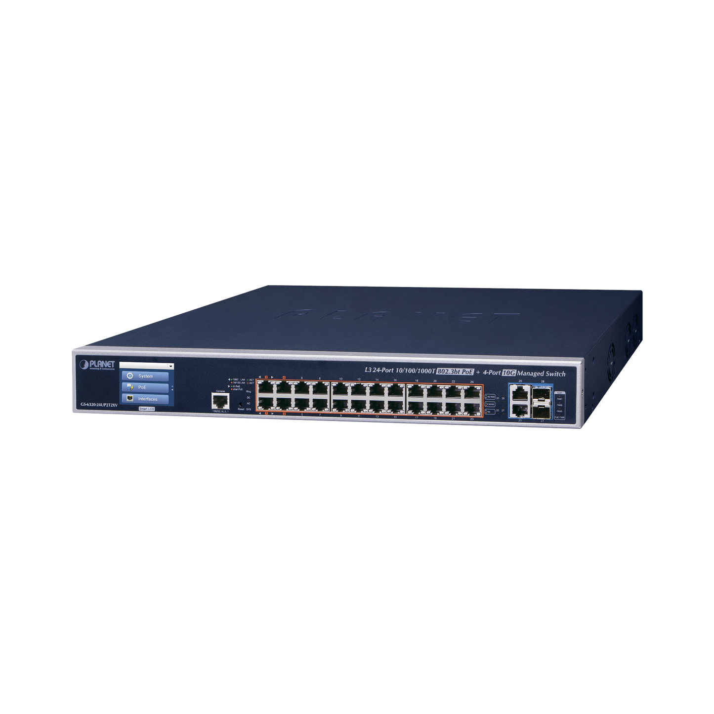 Switch Administrable L3, 24 Puertos Gigabit Poe 802.3Bt, 2 Puertos 10G Sfp+, Pantalla Tactil, Fuente Redundante, (600W)