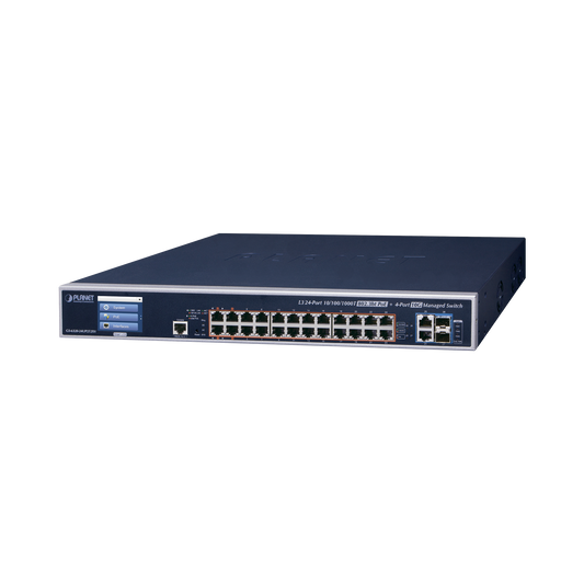Switch Administrable L3, 24 Puertos Gigabit Poe 802.3Bt, 2 Puertos 10G Sfp+, Pantalla Tactil, Fuente Redundante, (600W)