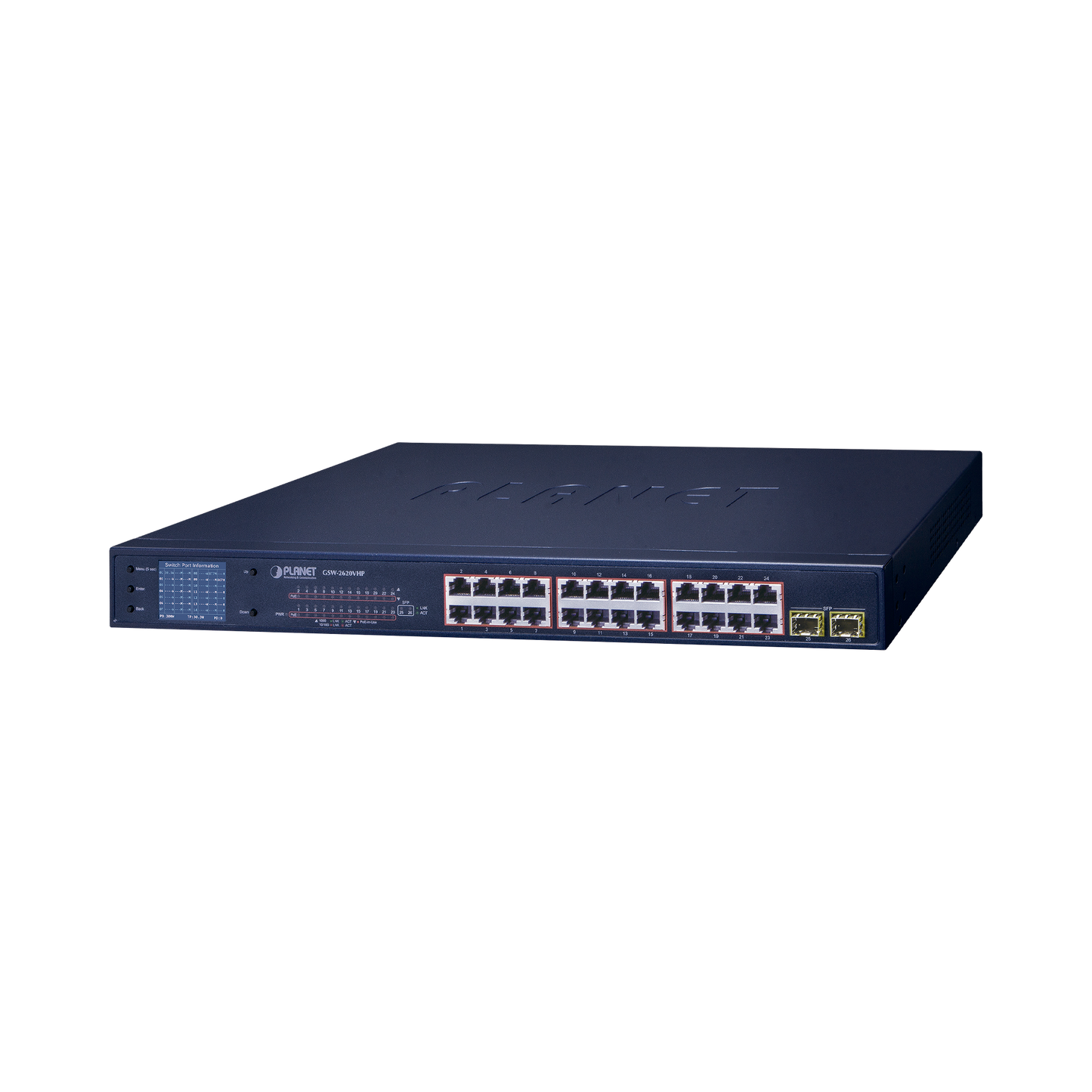 Switch Poe De 24 Puertos Gigabit 802.3Af/At Con Modo Extendido 250 M, 2 Puertos Sfp 1000Sx , Pantalla Lcd Para Configuración Básica, Hasta 300 W Para Poe