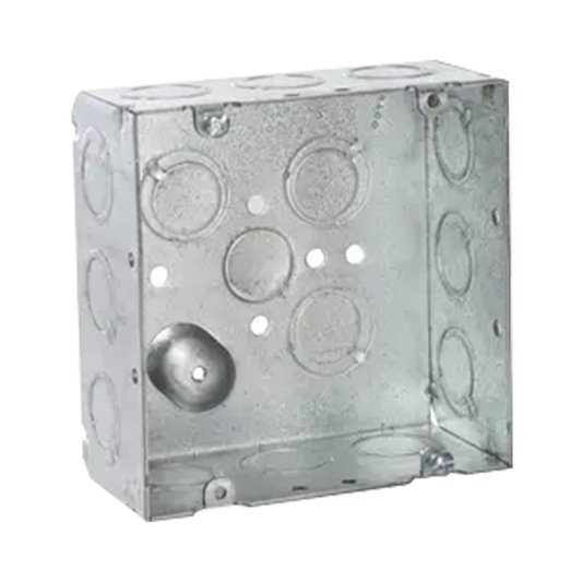 Caja Cuadrada Galvanizada De 4 11/16 X 4 11/16", Profundidad De 2- 1/8". Cuenta 1 Ko De 1/2" Y 15 Tko De 1/2"-3/4".