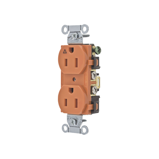 Contacto Dúplex 15A, 125V, 2 Polos, 3 Hilos, Color Naranja (Nema 5-15R).