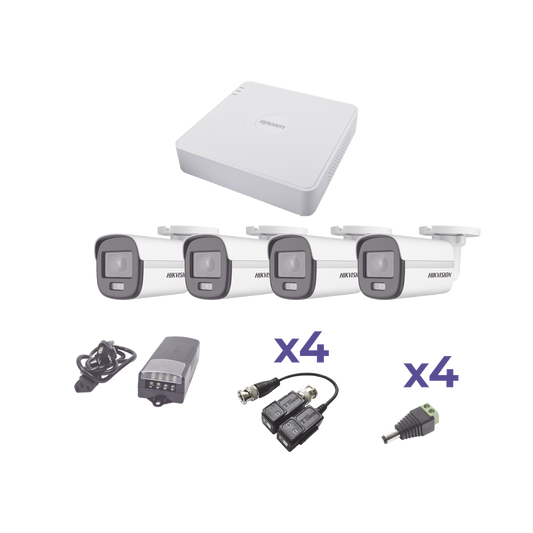 Kit Colorvu Turbohd 1080P Lite / Dvr 4 Canales / 4 Cámaras Bala (Exterior 2.8 Mm) / Transceptores / Conectores / Fuente De Poder Profesional