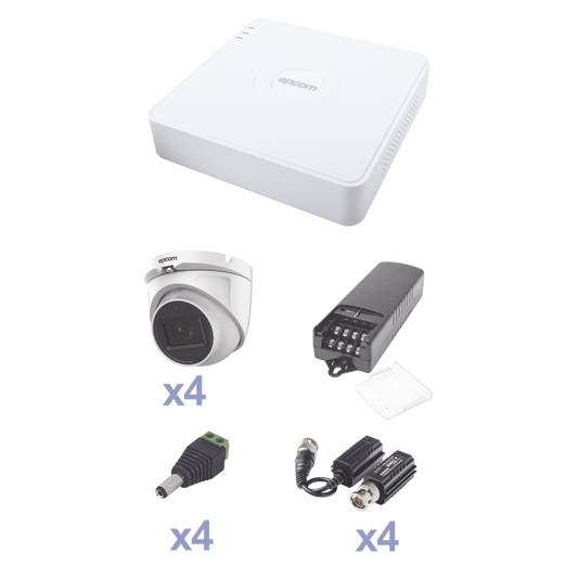 Kit Turbohd Con Audio 1080P / Dvr 4 Canales / 4 Cámaras Domo (Exterior 2.8 Mm) / Transceptores / Conectores / Fuente De Poder / Audio Por Coaxitron